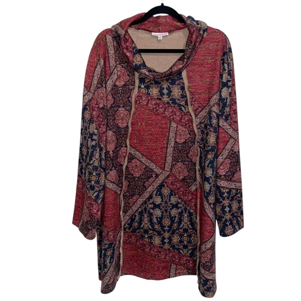 Northstyle Tunic Top Womens Plus Size 3X Boho Artsy Lagenlook Stretch Cowl Neck